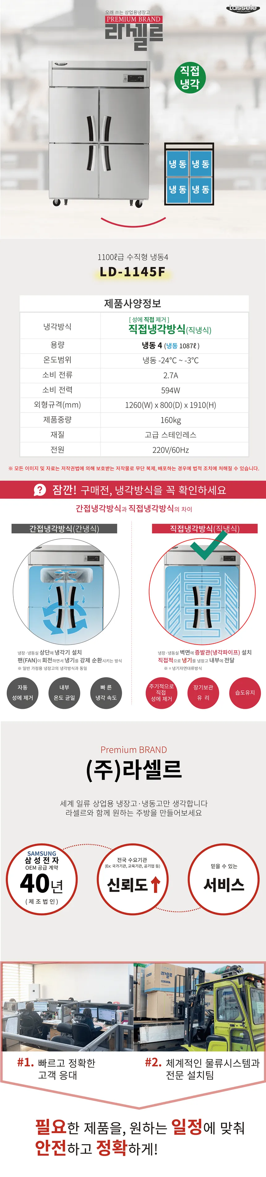라셀르 직냉식 올스텐 업소용 냉동고 1087L (냉동4칸/45BOX) 상세정보 1
