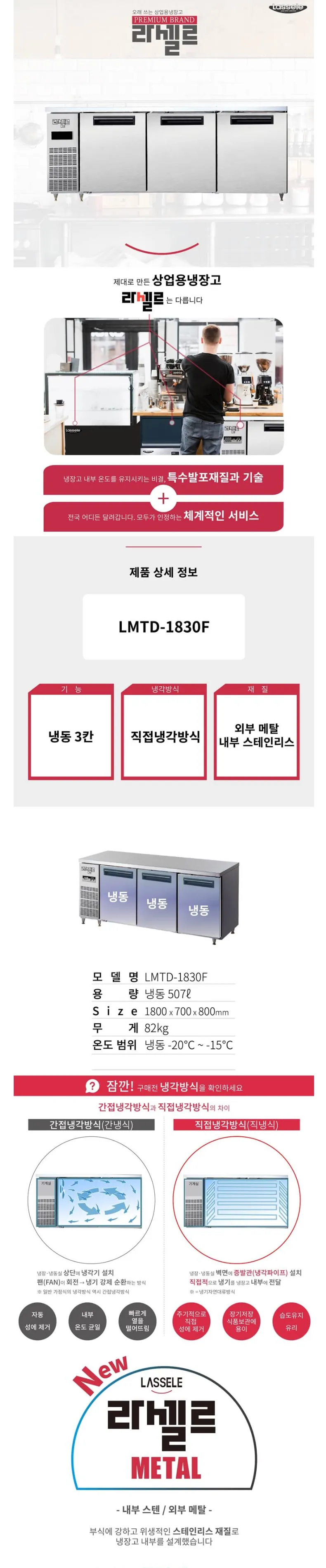 라셀르 직냉식 업소용 디지털 냉동고 507L (3도어/가로1800) 상세정보 1