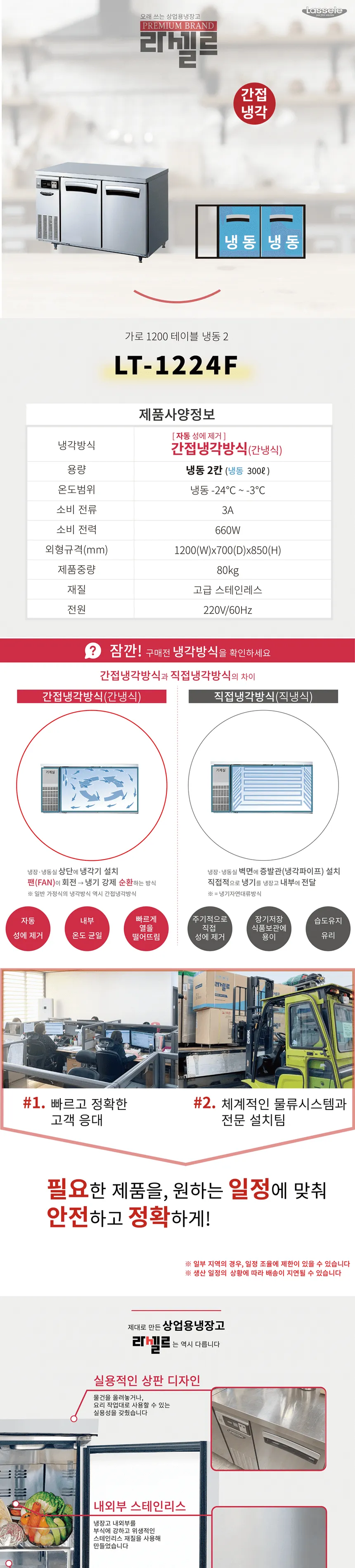 라셀르 간냉식 올스텐 업소용 테이블형 냉동고 300L (2도어/가로1200) 상세정보 1