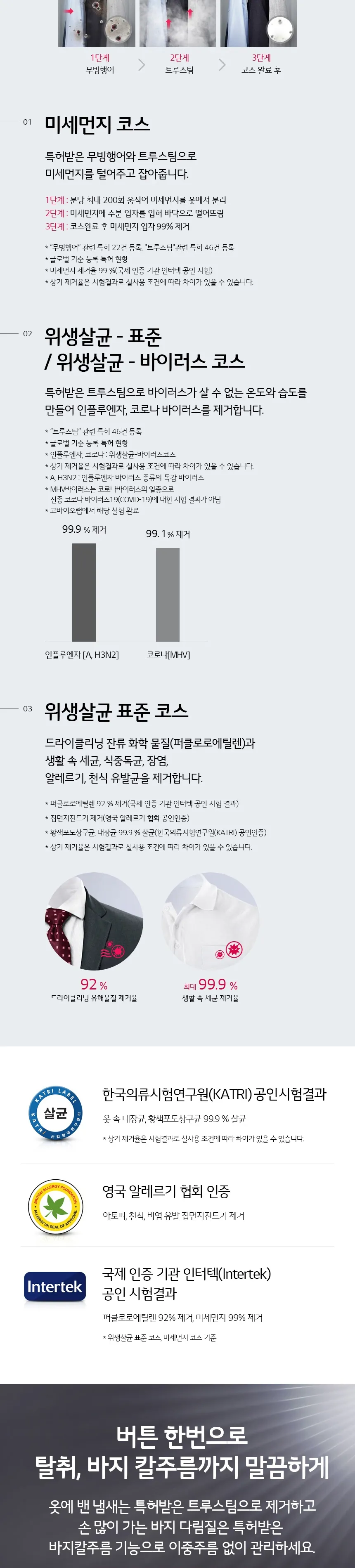 LG 트롬 스타일러 3벌 + 바지 1벌 상세정보 2